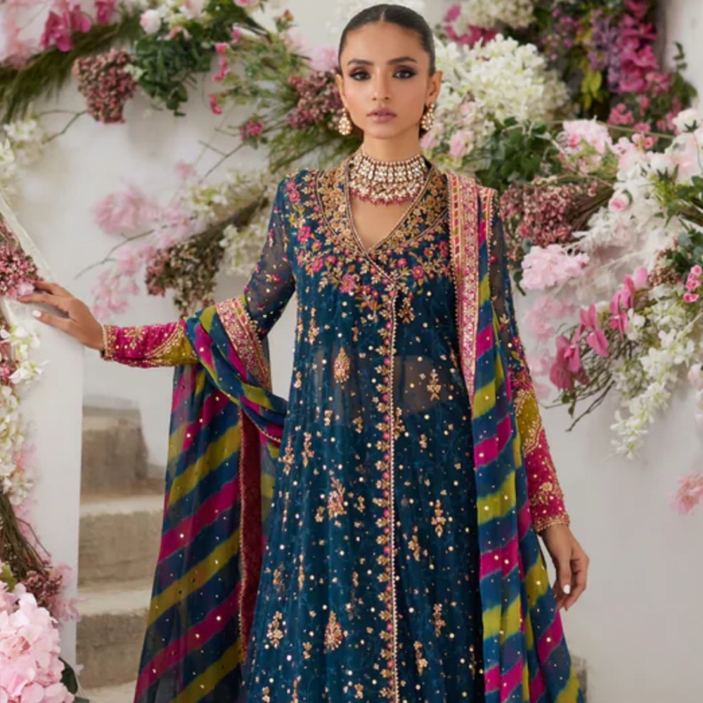 Mina Hasan pakistani designer teal angrakhi/anarkali